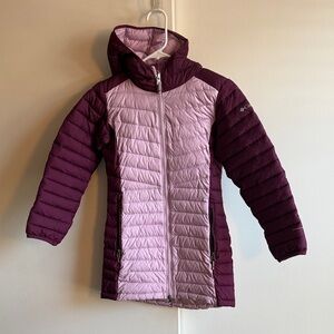 Columbia Two-Tone Light and Dark Purple Hooded Puffer Coat